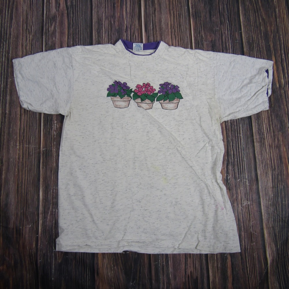 Vintage Belton Shirt Mens Large Floral Potted Plants Graphic Made USA 90s